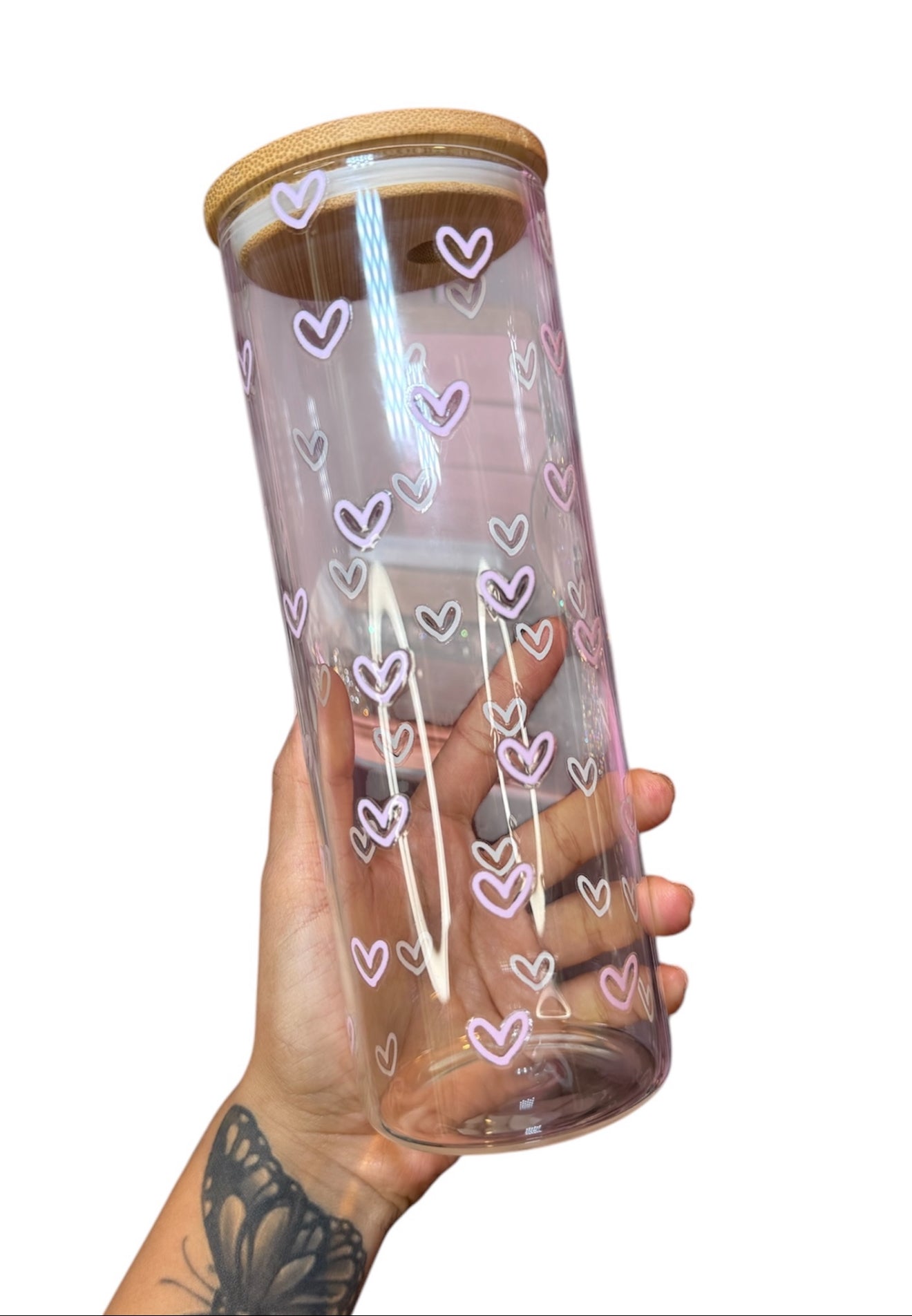 Hearts glass cup 25oz 💗