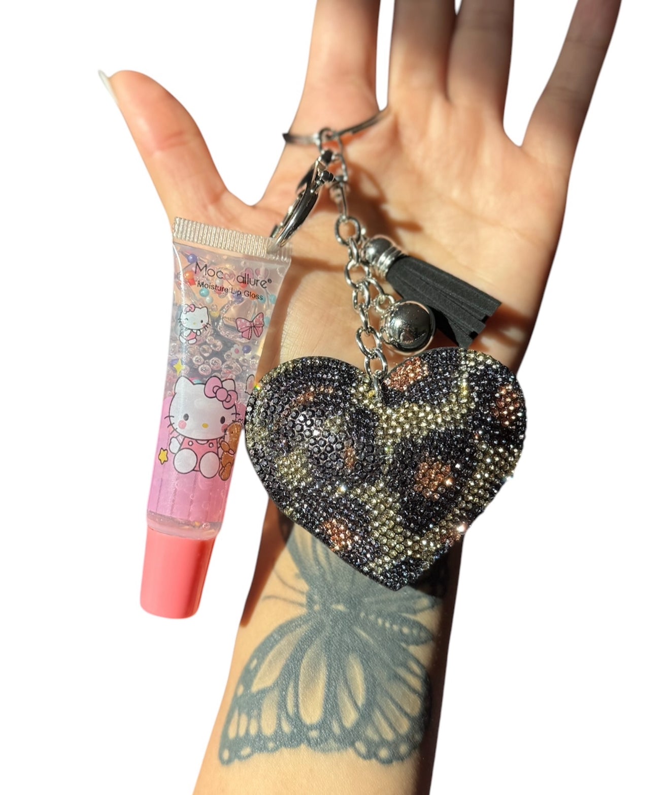 Heart bling keychain with lip gloss 💗