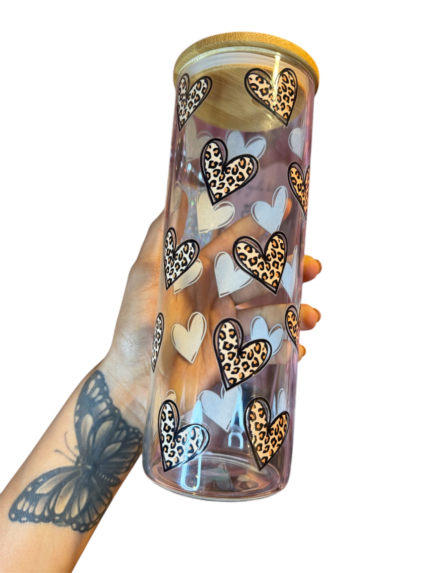 Cheetah hearts glass cup 25oz 🤎