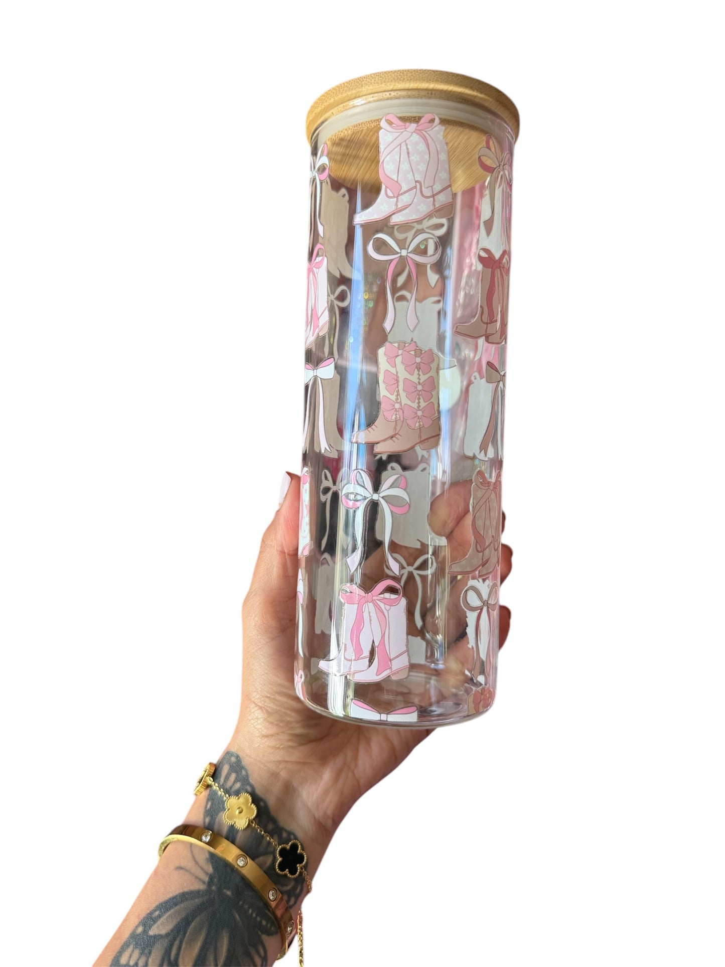 Cowgirl boots & bows 25oz glass cup 🎀