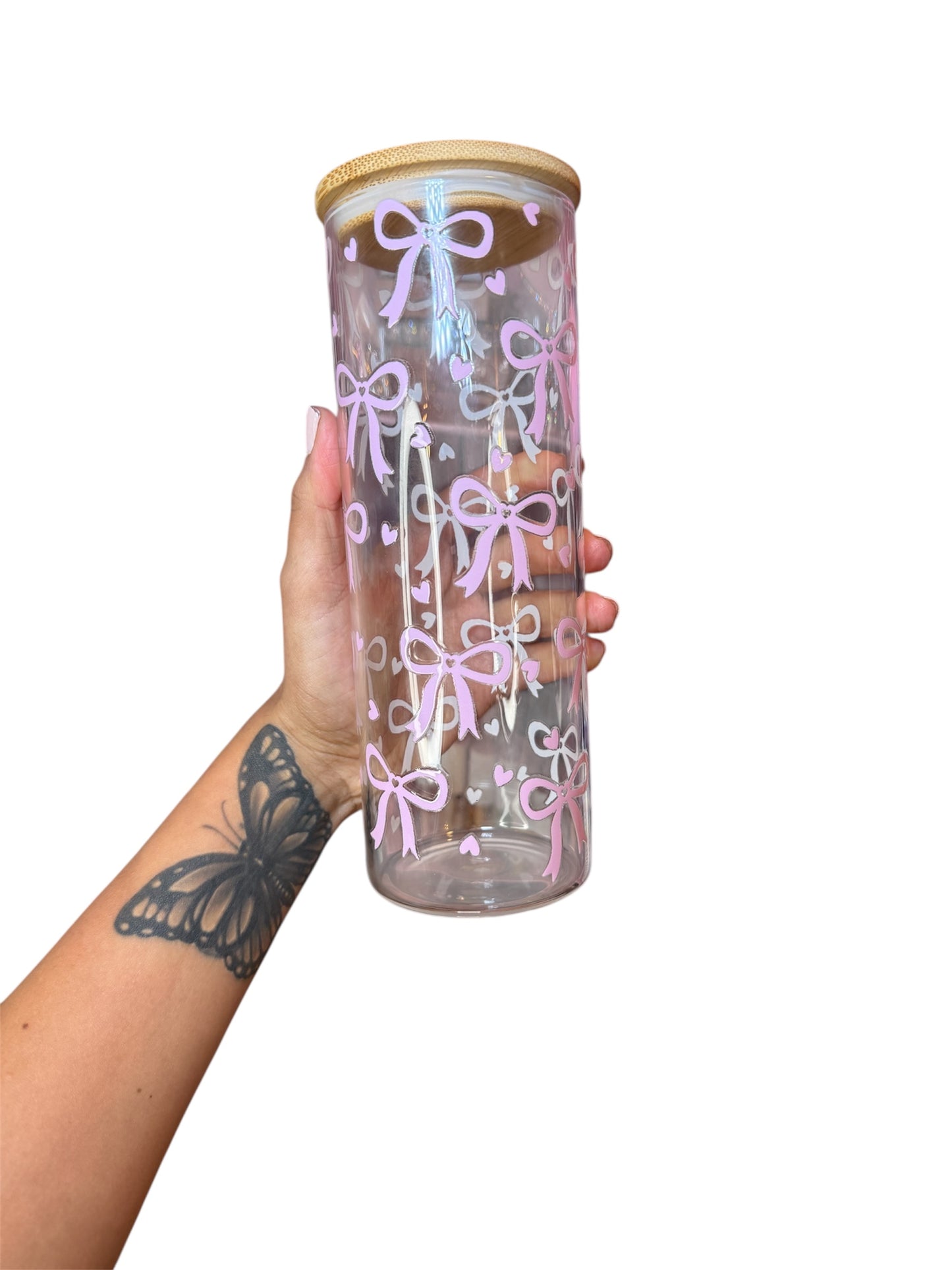 Bows/Hearts glass cup 25oz 💗