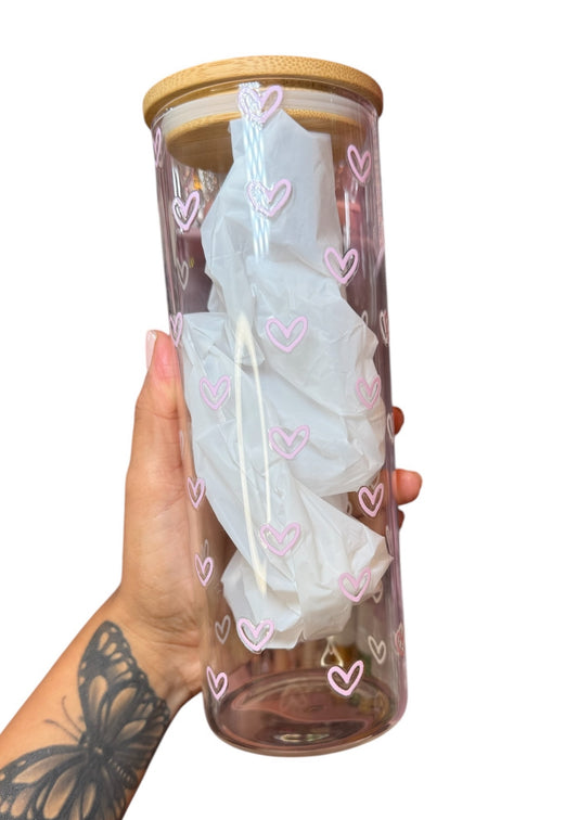 Hearts glass cup 25oz 💗