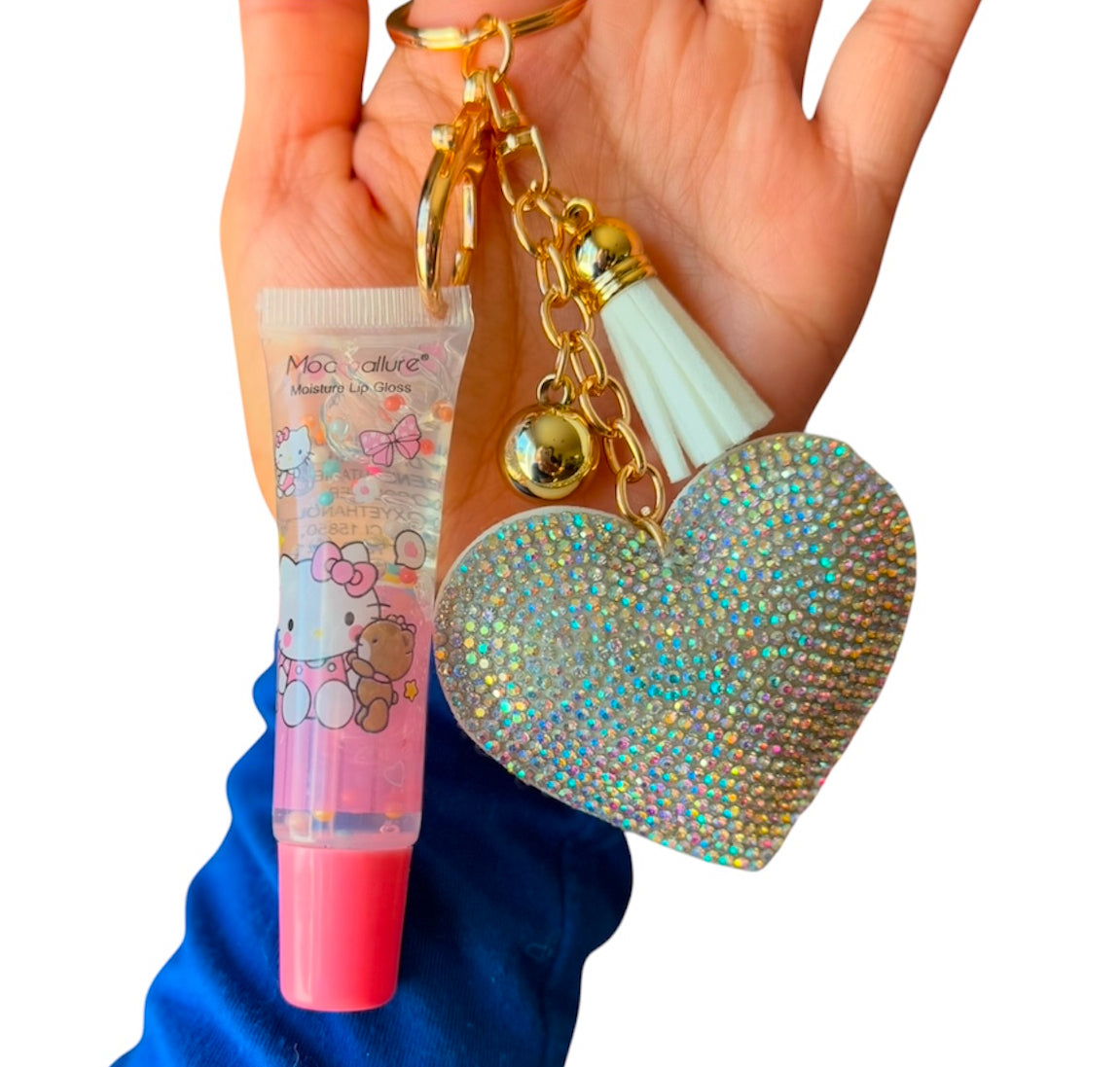 Heart bling keychain with lip gloss 💗