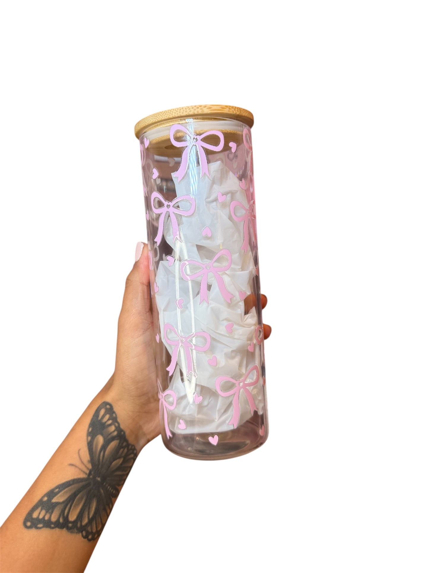 Bows/Hearts glass cup 25oz 💗