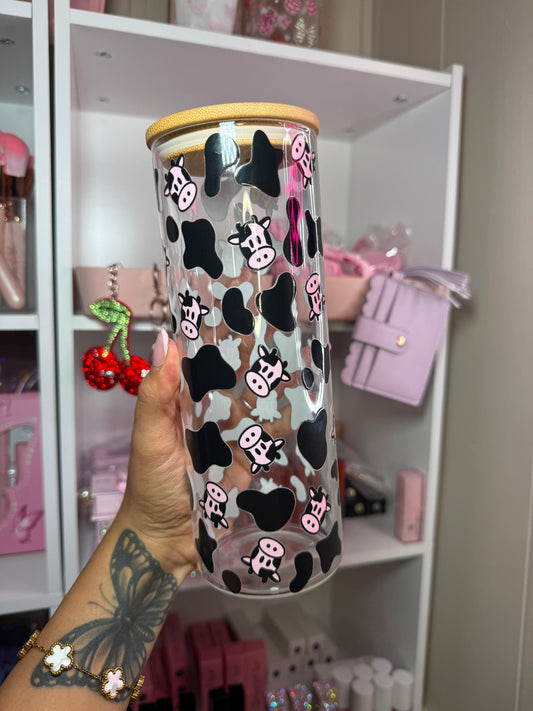 Cow 25oz glass cup 💗
